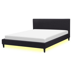 Fabric EU King Size Bed LED Black FITOU