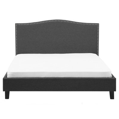 Fabric EU King Size Bed White LED Grey MONTPELLIER