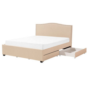 Fabric EU King Size Bed with Storage Beige MONTPELLIER