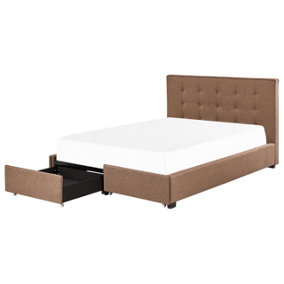 Fabric EU King Size Bed with Storage Brown LA ROCHELLE