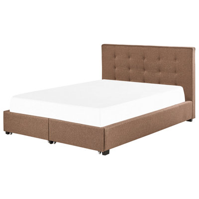 Fabric EU King Size Bed with Storage Brown LA ROCHELLE