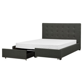 Fabric EU King Size Bed with Storage Dark Grey LA ROCHELLE