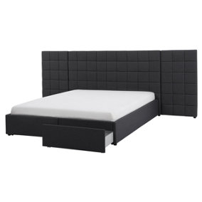 Fabric EU King Size Bed with Storage Grey MILLAU