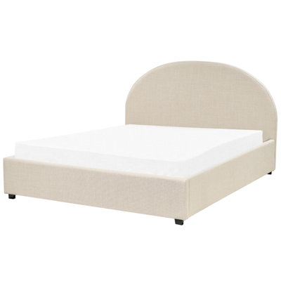Fabric EU King Size Ottoman Bed Beige VAUCLUSE