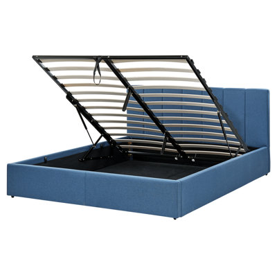 Fabric EU King Size Ottoman Bed Blue DREUX