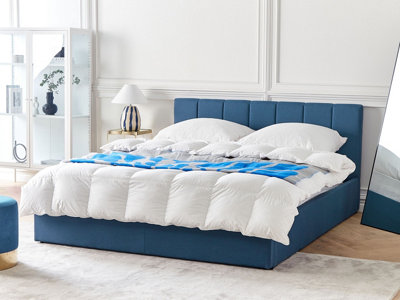 Fabric EU King Size Ottoman Bed Blue DREUX