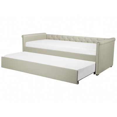 Fabric EU Single Trundle Bed Beige LIBOURNE