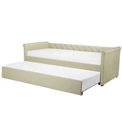 Fabric EU Small Single Trundle Bed Beige LIBOURNE