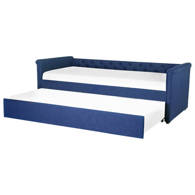 Fabric EU Small Single Trundle Bed Blue LIBOURNE