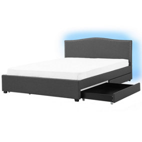 Fabric EU Super King Bed Multicolour LED with Storage Grey MONTPELLIER