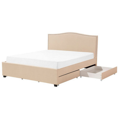 Fabric EU Super King Bed with Storage Beige MONTPELLIER