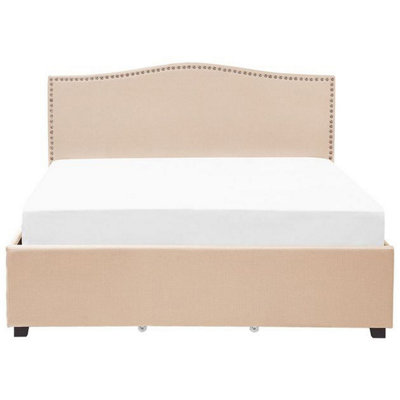 Fabric EU Super King Bed with Storage Beige MONTPELLIER