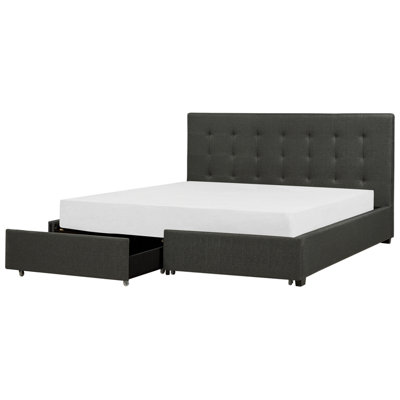 Fabric EU Super King Bed with Storage Dark Grey LA ROCHELLE