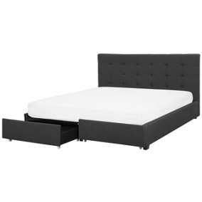 Fabric EU Super King Bed with Storage Dark Grey LA ROCHELLE