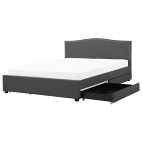 Fabric EU Super King Bed with Storage Grey MONTPELLIER