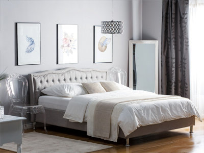 Fabric EU Super King Size Bed Grey METZ