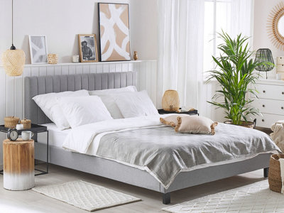 Fabric EU Super King Size Bed Light Grey POITIERS