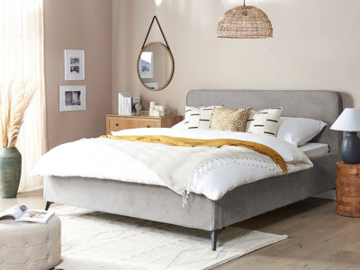 Fabric EU Super King Size Bed Light Grey VALOGNES