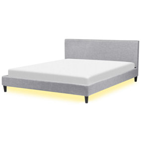 Fabric EU Super King Size Bed White LED Light Grey FITOU