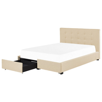 Fabric EU Super King Size Bed with Storage Beige LA ROCHELLE