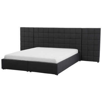 Fabric EU Super King Size Bed with Storage Grey MILLAU