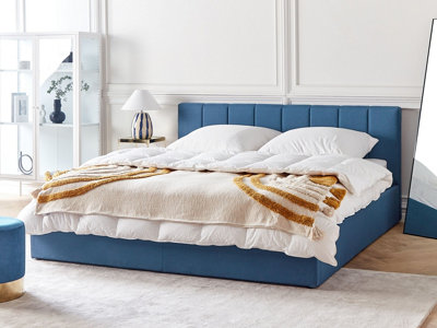 Fabric EU Super King Size Ottoman Bed Blue DREUX