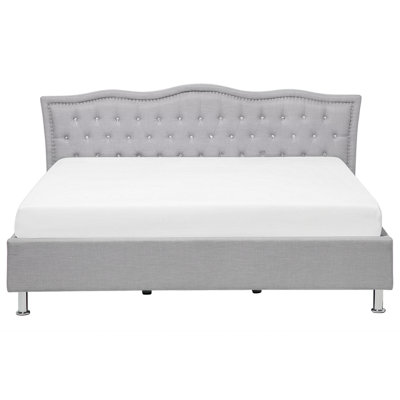 Fabric EU Super King Size Ottoman Bed Grey METZ