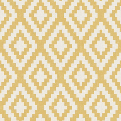 Fabric Geometric Wallpaper In Mustard