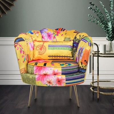 Fabric Gold Patchwork Daisy Accent Chair
