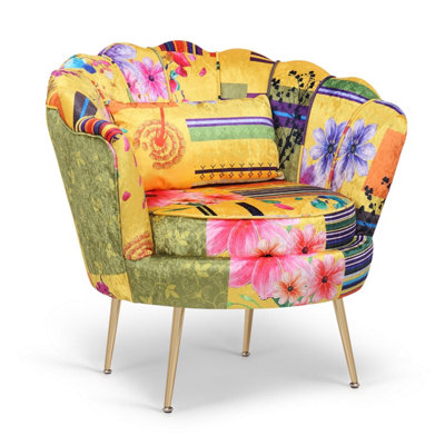 Fabric Gold Patchwork Daisy Accent Chair
