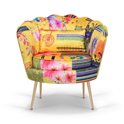 Fabric Gold Patchwork Daisy Accent Chair
