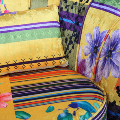 Fabric Gold Patchwork Daisy Accent Chair