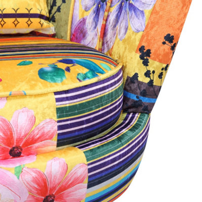 Fabric Gold Patchwork Daisy Accent Chair
