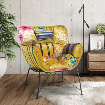 Fabric Gold Patchwork Eliana Accent Chair