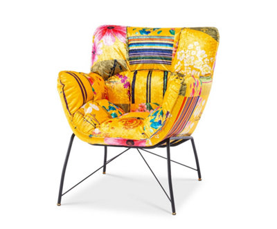 Fabric Gold Patchwork Eliana Accent Chair
