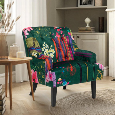 Fabric Green Patchwork Lydia Accent Chair