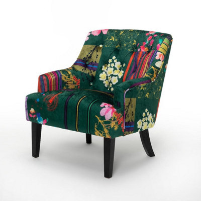 Fabric Green Patchwork Lydia Accent Chair