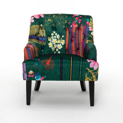Fabric Green Patchwork Lydia Accent Chair