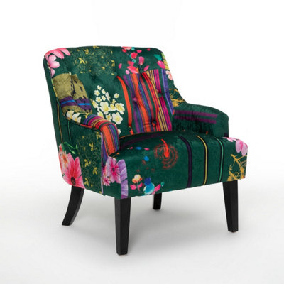 Fabric Green Patchwork Lydia Accent Chair