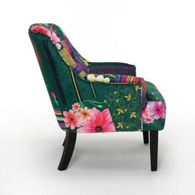 Fabric Green Patchwork Lydia Accent Chair