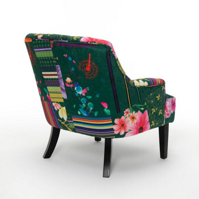 Fabric Green Patchwork Lydia Accent Chair