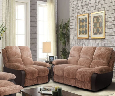 Fabric Jumbo Cord Sofa 3 Seater 2 Seater Recliners Brown