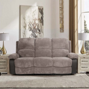 Fabric Jumbo Cord Sofa 3 Seater Recliner Grey