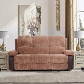 Fabric Jumbo Cord Sofa 3 Seater Recliners Brown