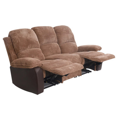 Fabric Jumbo Cord Sofa 3 Seater Recliners Brown