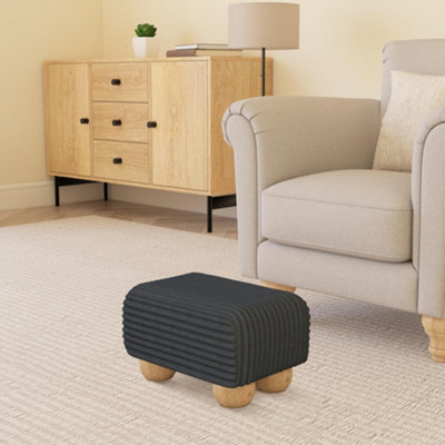 Fabric Material Small Footstools Natural Wood Bun Feet - Costa Charcoal ...