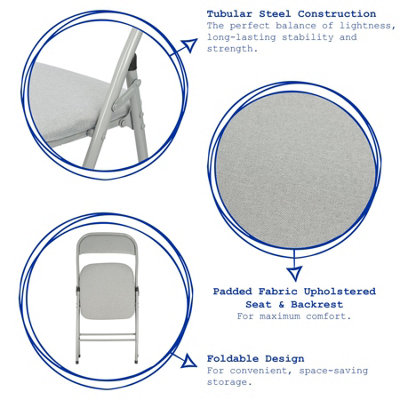 Fabric Padded Metal Folding Chair - Grey