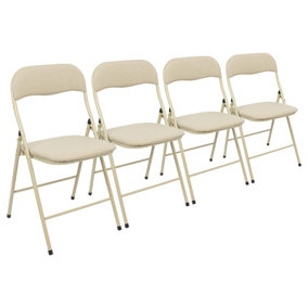 Fabric Padded Metal Folding Chairs - Beige - Pack of 4