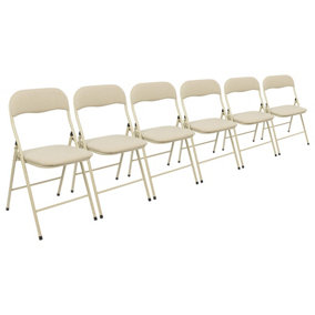 Fabric Padded Metal Folding Chairs - Beige - Pack of 6