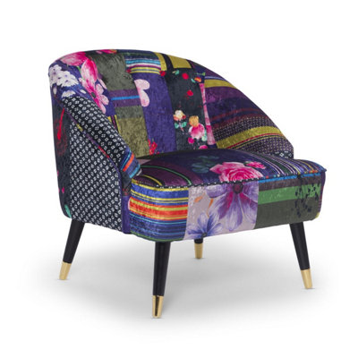 Fabric Patchwork Kensington Slipper Accent Chair Multicolour